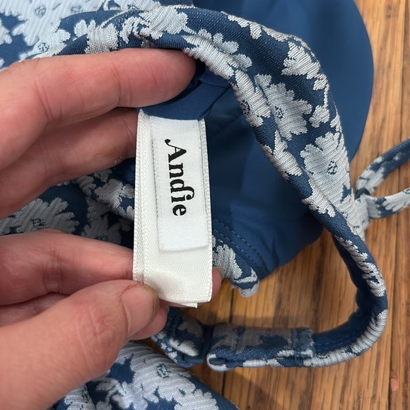 Andie Bikini Set Bonita Top Bikini Bottom Denim Floral size Small NWOT - Picture 6 of 9